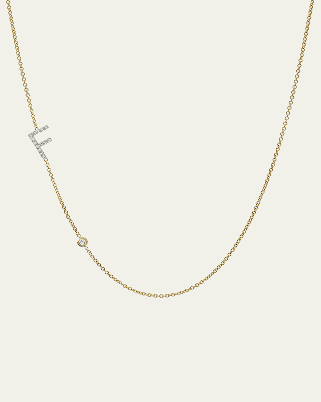 14K Yellow Gold Diamond Initial F Necklace